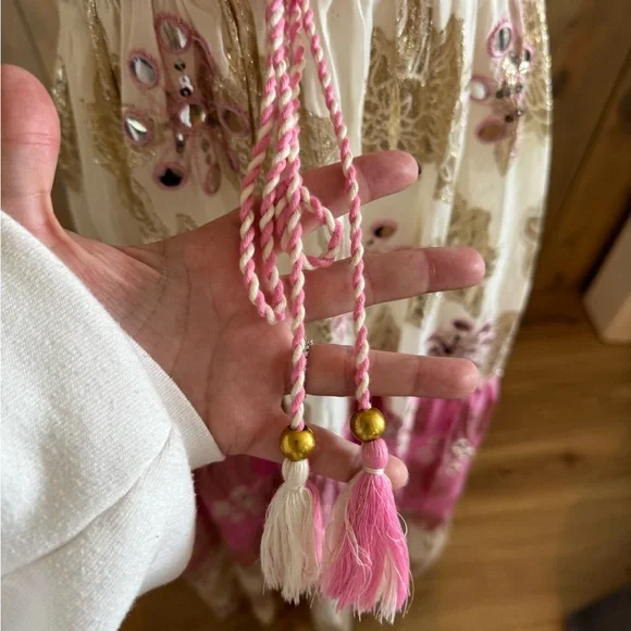 Floral Embellished Maxi Dress in Pink and Cream - 076 - Picture 4 of 7